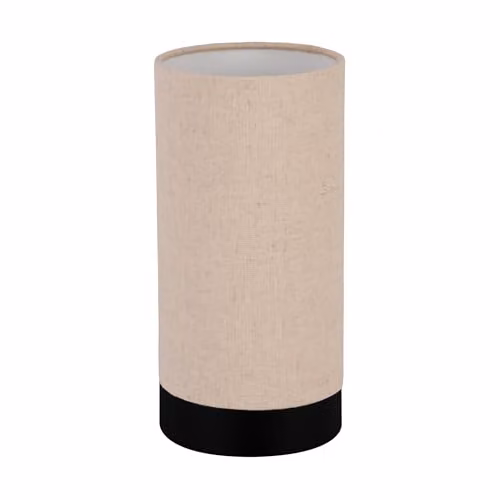 Eglo Feniglia LED Bedside Lamp, Cylindrical Metal and Fabric Tabletop Light in Black or Beige – 1