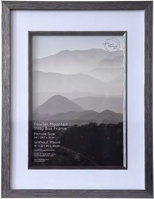 The Port. Co Gallery Silver Pewter Mounted Inlay Tabletop Box Frame, A4, Rectangular