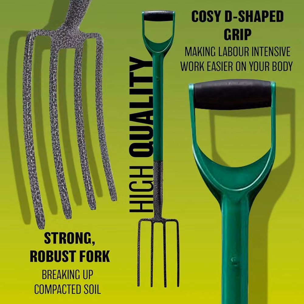 BARGAINS-GALORE Heavy Duty Carbon Steel Garden Border Digging Fork with Multicolour Handle – 6