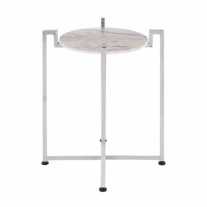 Orsina Round White Marble Side Table with Chrome Base, W/D/H: 48 x 48 x 53 cm