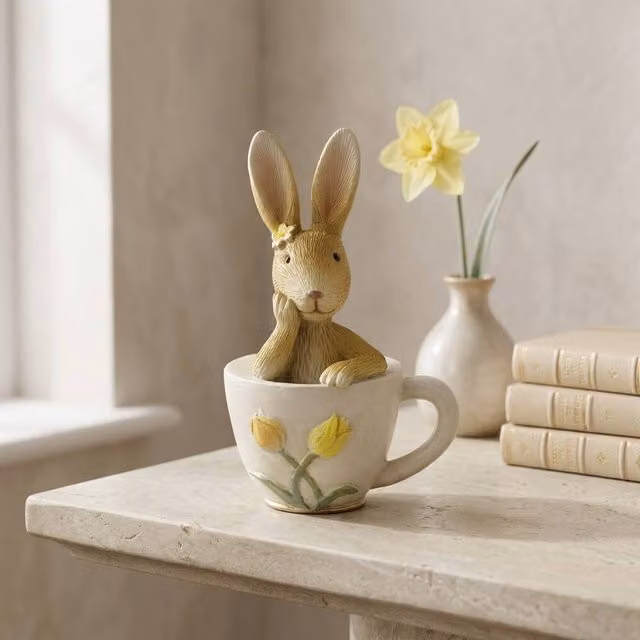 Garden Greatness Spring Rabbit In Teacup Multicolour Easter Ornament