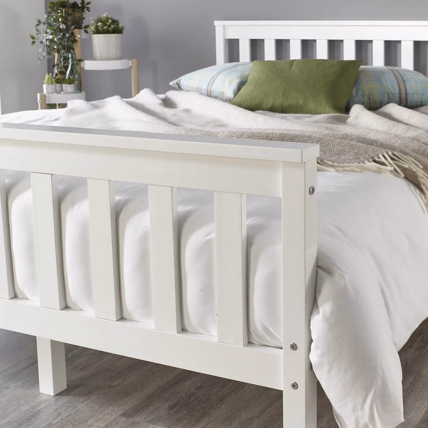 Aspire Atlantic King Size Bed Frame with Bonnell Mattress in White, Solid Pine Wood – 2