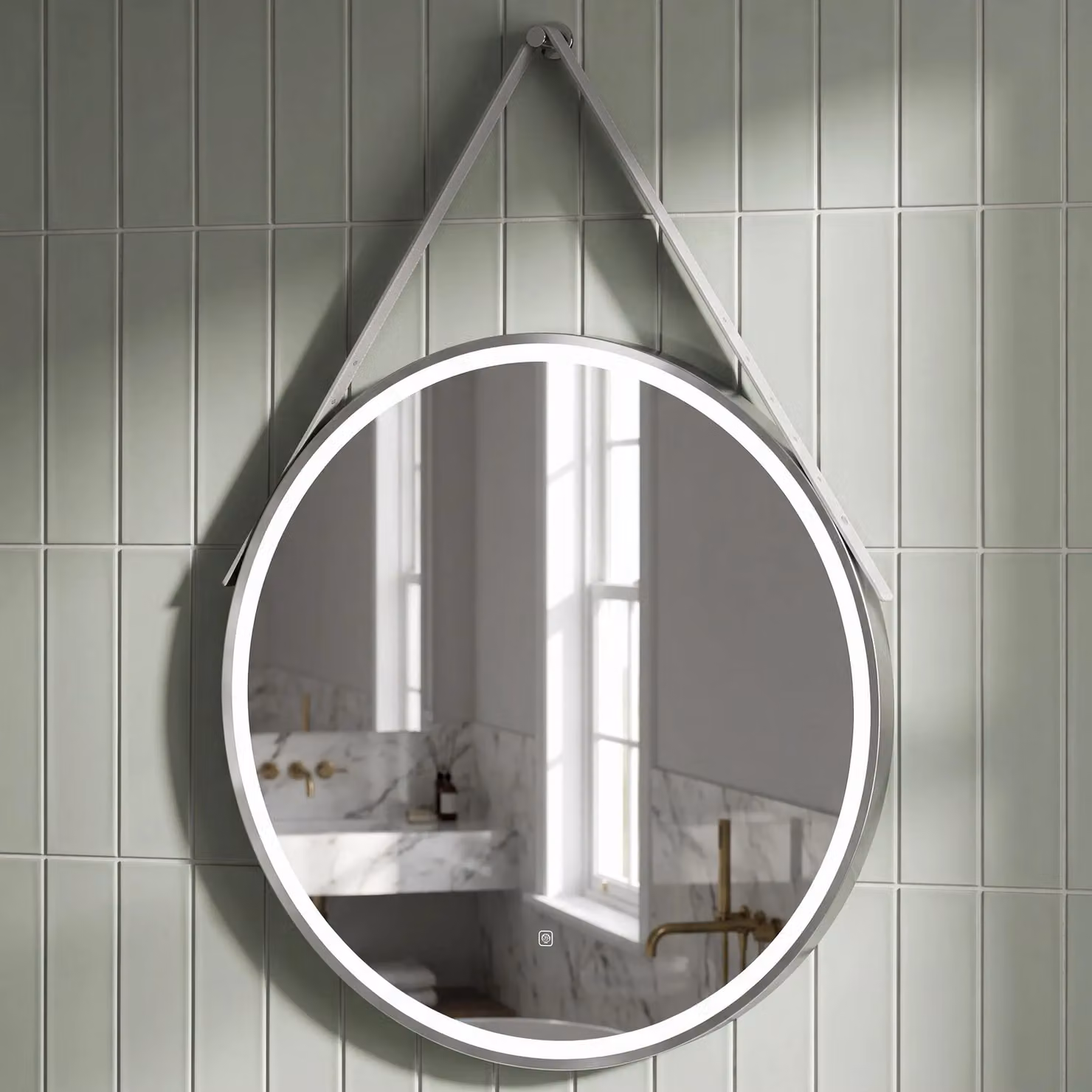 Balterley Round LED Bathroom Mirror with Demister and Strap, Silver/Grey, W: 80 cm, H: 80 cm – 3