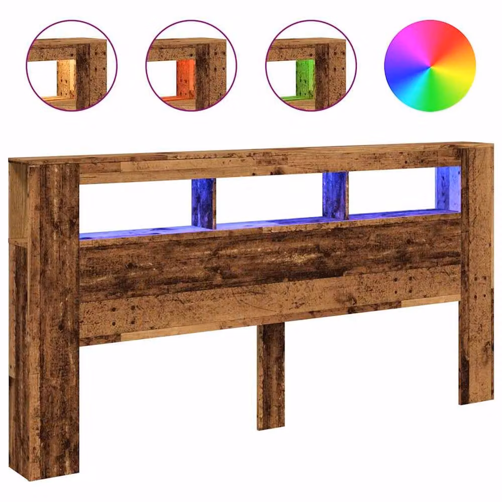Berkfield Home LED Headboard in Brown Old Wood, W: 200 cm, D: 18.5 cm, H: 103.5 cm – 3