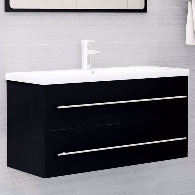 Berkfield Home Modern Black Matt Bathroom Sink Cabinet with Ceramic Basin