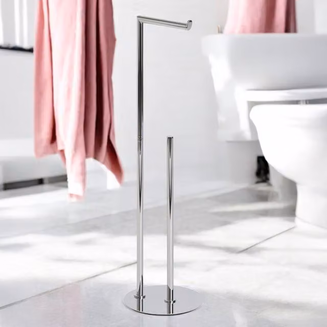 Showerdrape Belgravia Freestanding Toilet Roll Holder and Toilet Brush Set in Silver