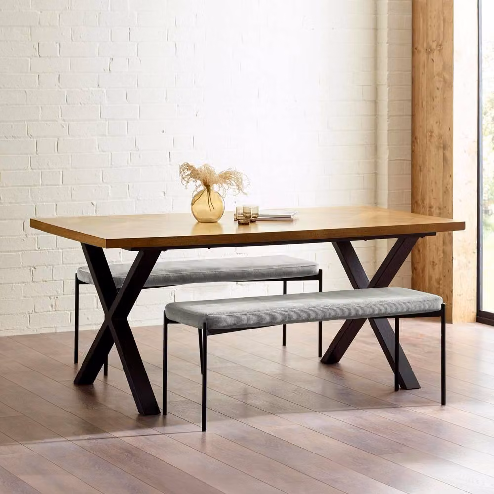 Cheshire Premium Arlington 180cm Rectangular Industrial Dining Table in Brown and Black Wood and Metal – 2
