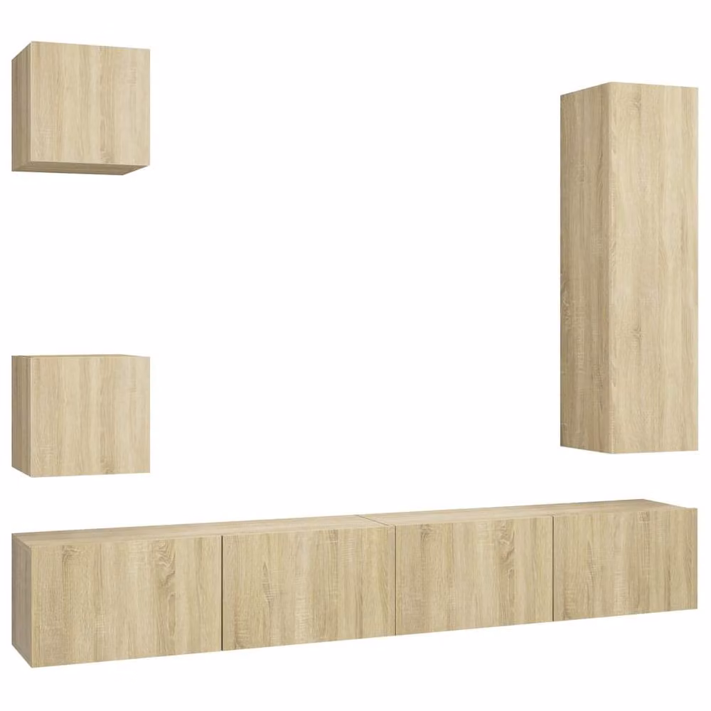 Berkfield Home Practical 5 Piece TV Cabinet Set in Sonoma Oak and Beige, W/D/H: 110 x 30 x 5 cm – 2