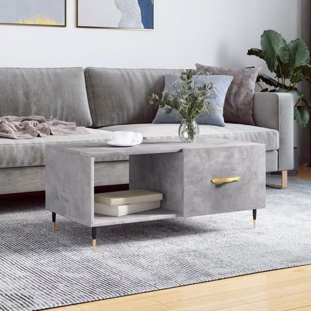 Berkfield Home Industrial Coffee Table in Concrete Grey, W/D/H: 90 x 50 x 40 cm – 1