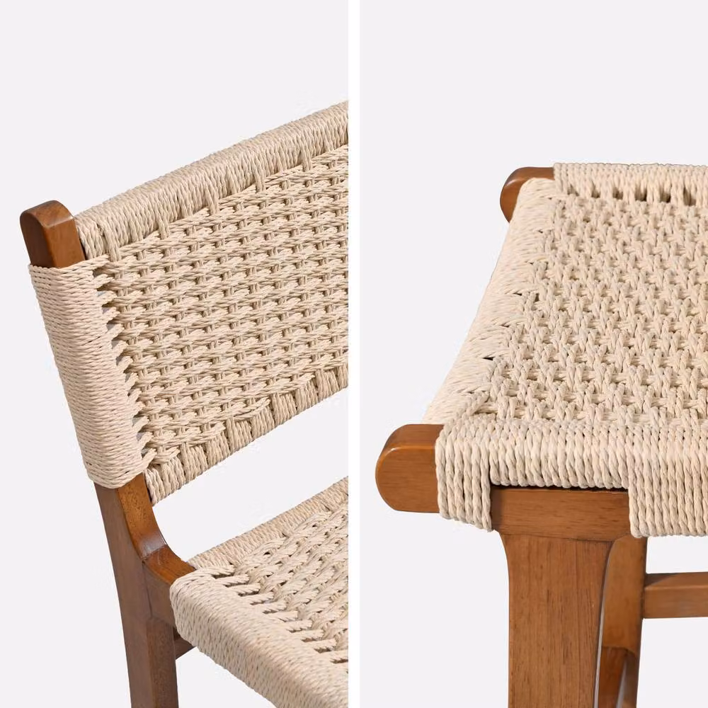 Sweek Set of 2 Scandinavian Rubberwood Bar Stools with Rope Seating in Dark Brown – 3