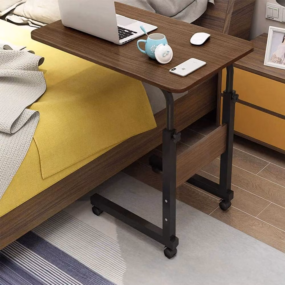 EONLION Brown Wood Adjustable Overbed Bedside Table with Castors – 4