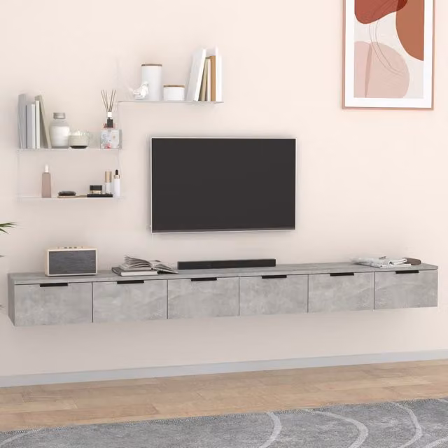 Berkfield Home Wall Cabinets, 2 Piece, Concrete Grey, W/D/H: 102 x 30 x 20 cm