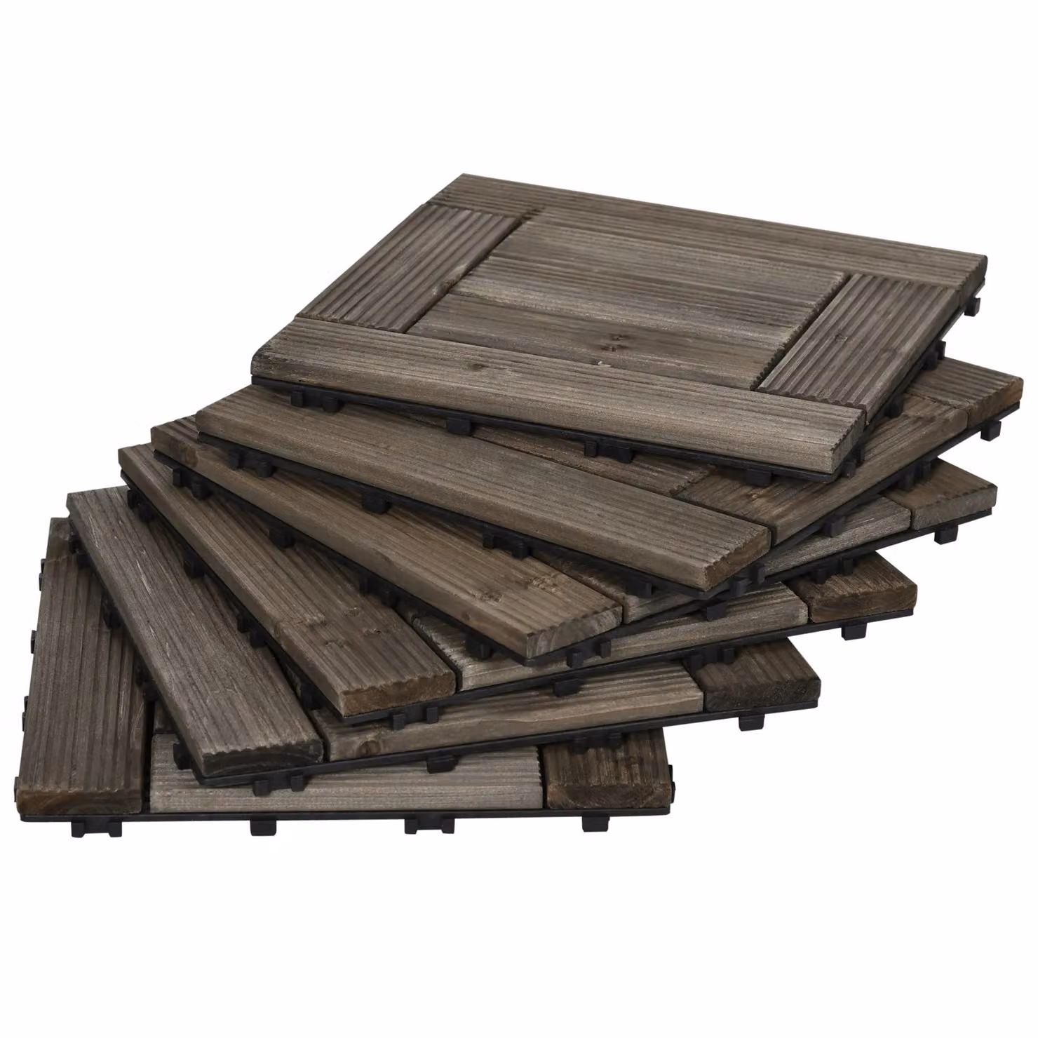 Outsunny Set of 27 Wooden Interlocking Decking Tiles, Grey – 2