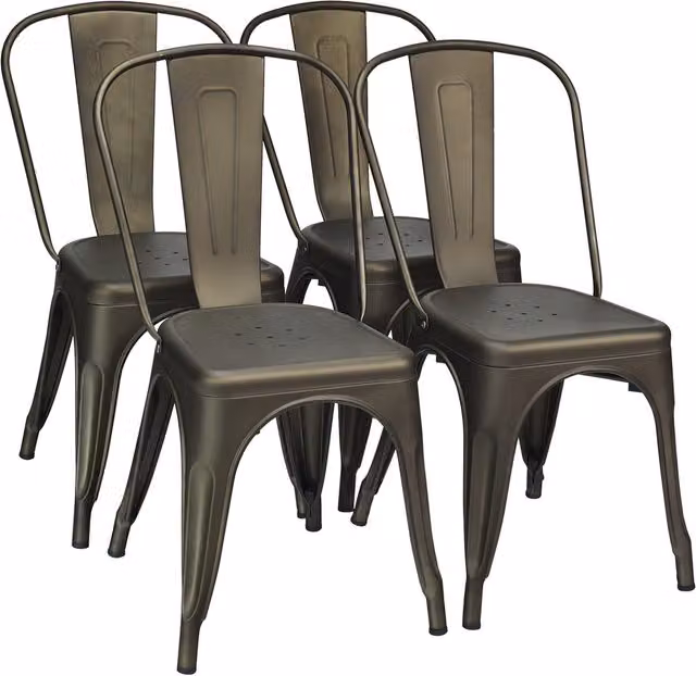 Costway Metal Stackable Kitchen and Terrace Dining Chair in Green and Black