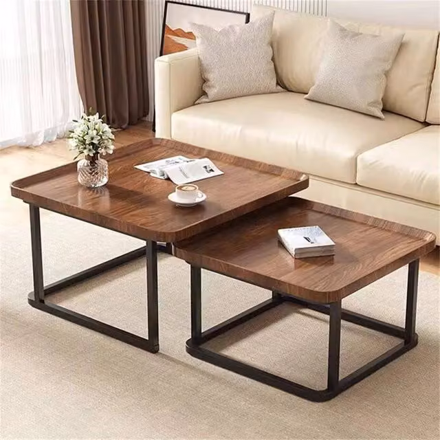 EONLION Industrial Coffee Table Set of 2 in Brown and Black – 1