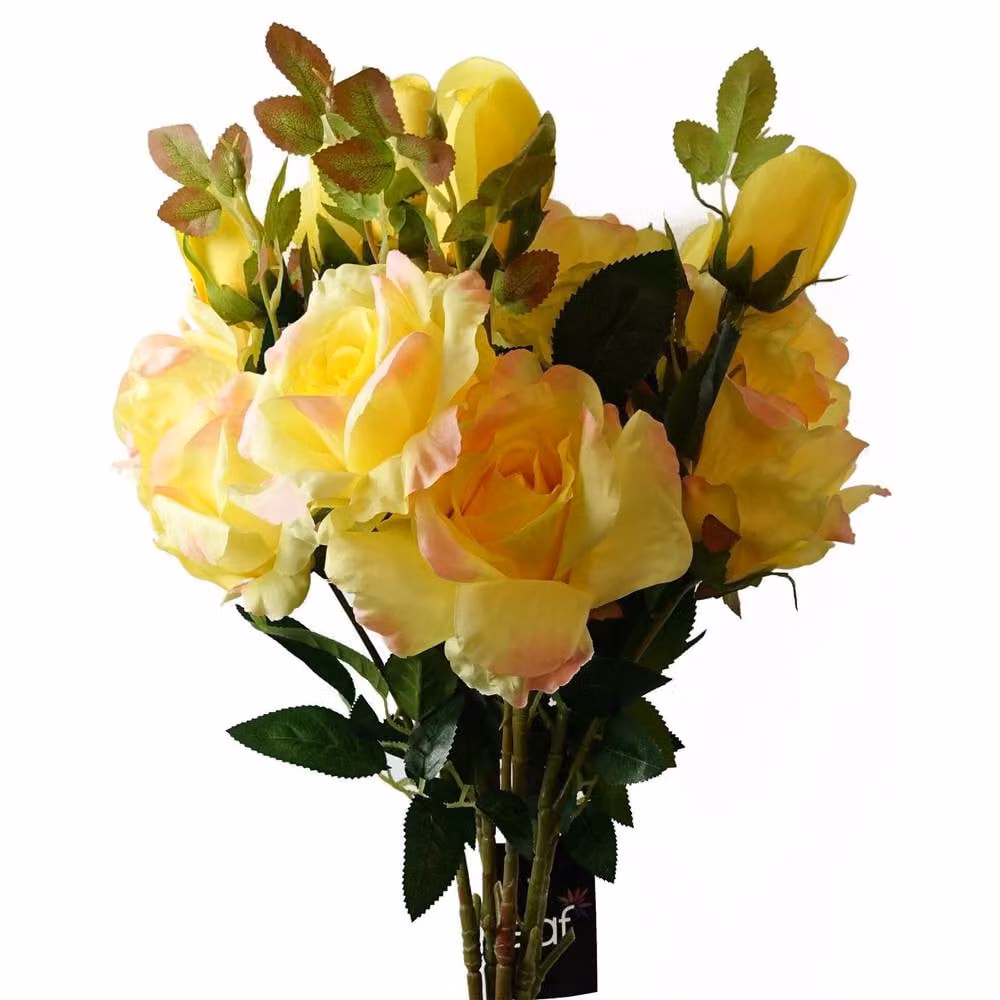Botanik Leaf Pack of 6 Yellow Artificial Rose Stems, 80 cm Height – 3
