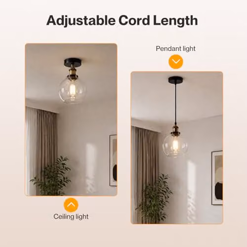 Emitto Set of 2 Industrial Glass Sphere Pendant Lights in Black with Transparent Shades and Adjustable Cables – 5