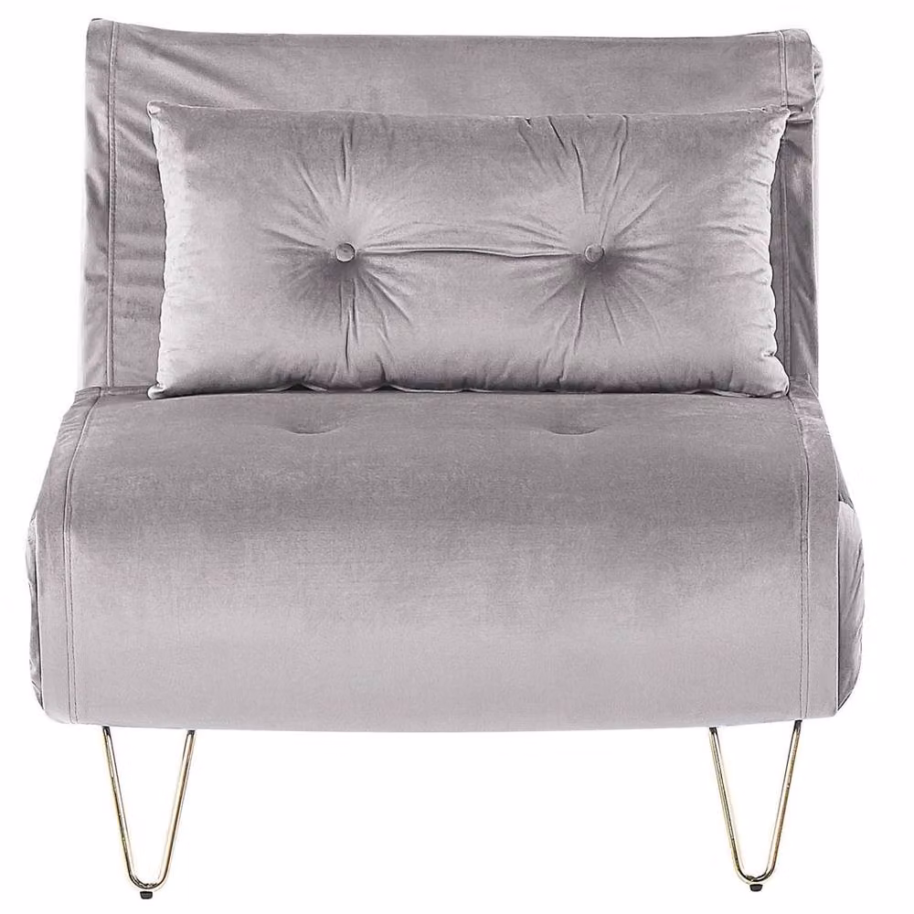 Wyld and Coco Grey Velvet Armless 1 Seater Fold Out Sofa Bed with Gold Metal Frame – 2