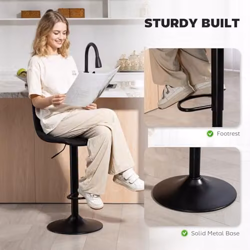 HOMCOM Set of 2 Black Swivel Bar Stools with Synthetic Leather and Metal Frame – 4