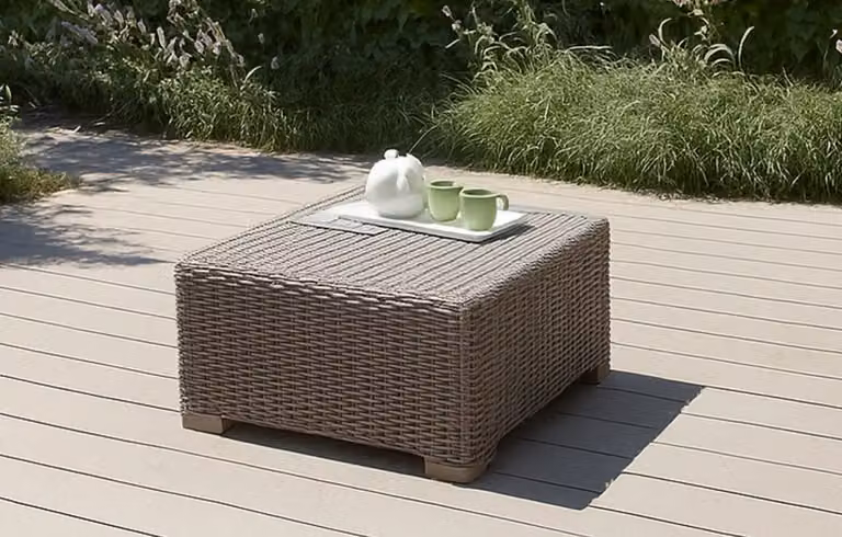 Keter California Square Rattan Coffee Table in Beige and Brown, W/D: 68 x 68 cm