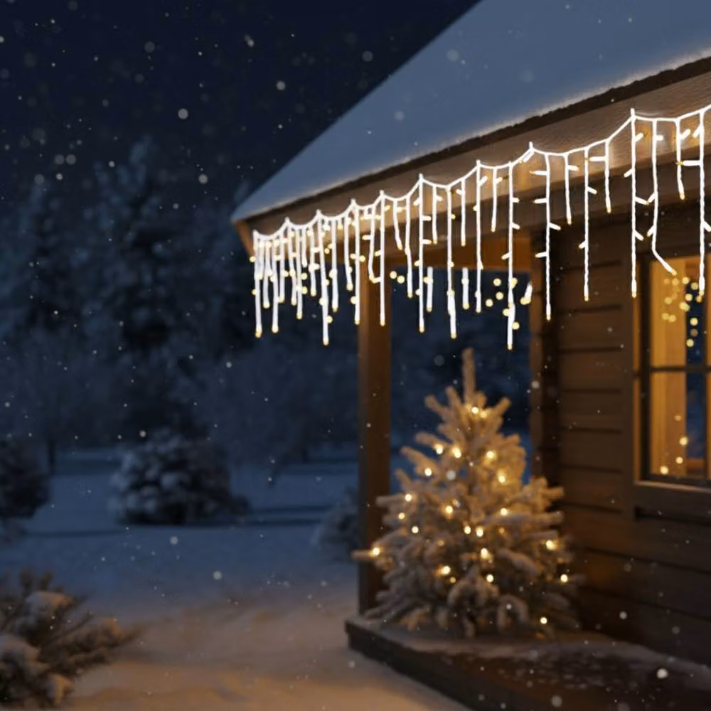 Pegdev Warm White LED Icicle Lights with White Cable, Connectable, 6m – 2