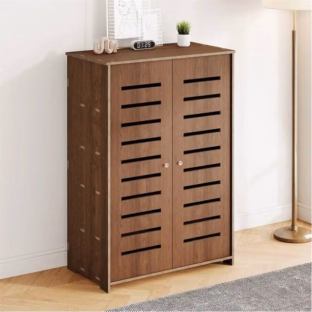 Nordara 2 Door Wooden Shoe Cabinet with 5-Tier Storage Rack in Brown