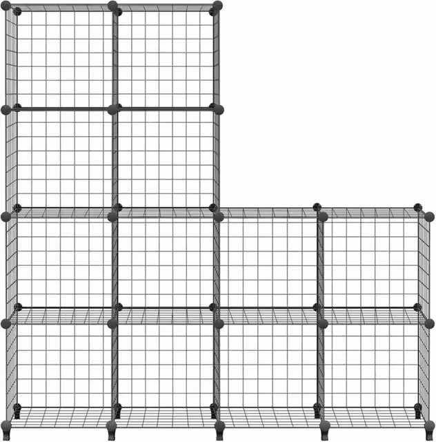 VOGREX 12 Cube DIY Metal Wire Grid Storage Shelf and Display Cabinet Organiser in Black