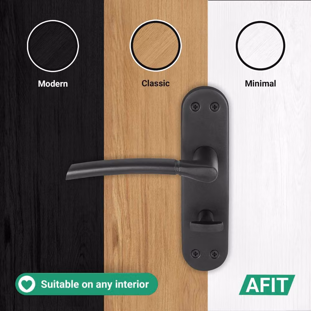 AFIT Matt Black Bathroom Door Handle Set with Backplate, Lock and Hinges, Size: 150 x 150 mm – 6