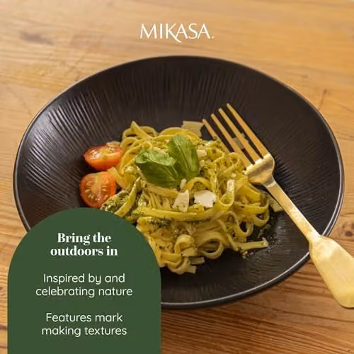 Mikasa Jardin Midnight 4-Piece Black Stoneware Pasta Bowl Set, Diameter: 20 cm – 4