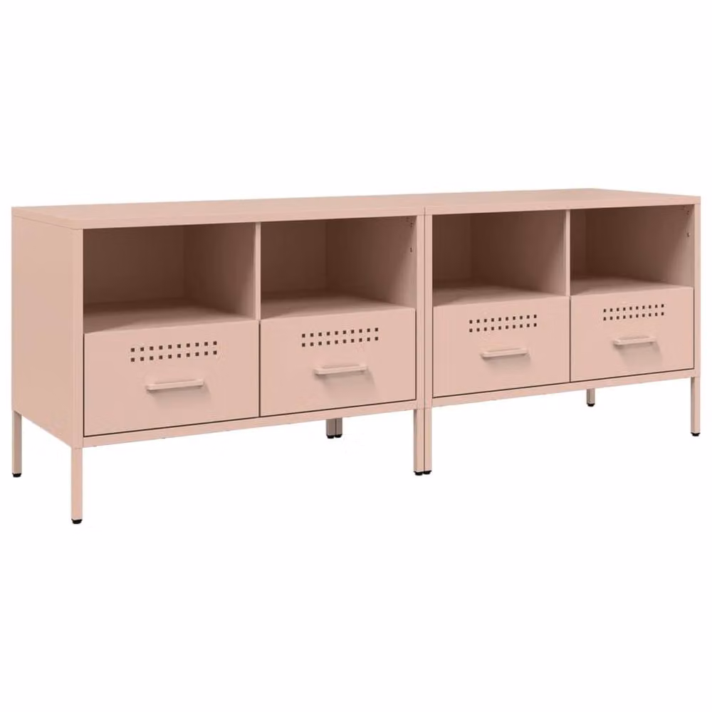 Berkfield Home Set of 2 Modern Pink Steel TV Cabinets, W/D/H: 68 x 39 x 50.5 cm – 3