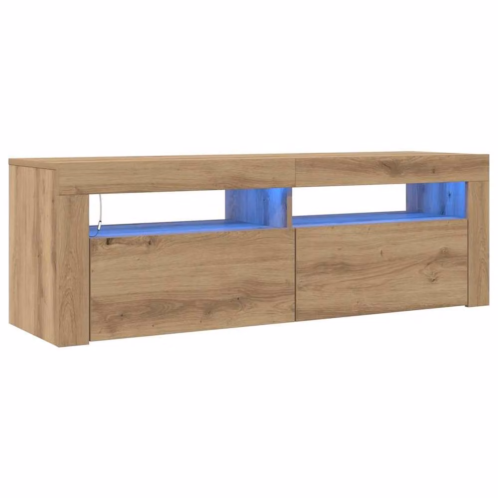Berkfield Home Artisan Oak TV Cabinet with LED Lights in Brown, W/D/H: 120 x 35 x 40 cm – 2