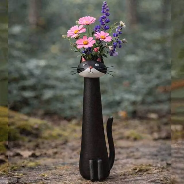 Quipulse Style 5 Cute Cat Shaped Decorative Flower Vase in Multicolour and Black
