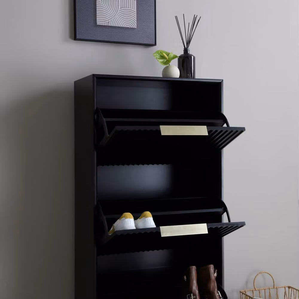 Home Garden Direct Monza Mid-Century Shoe Storage Cabinet with Fluted Doors in Black – 2