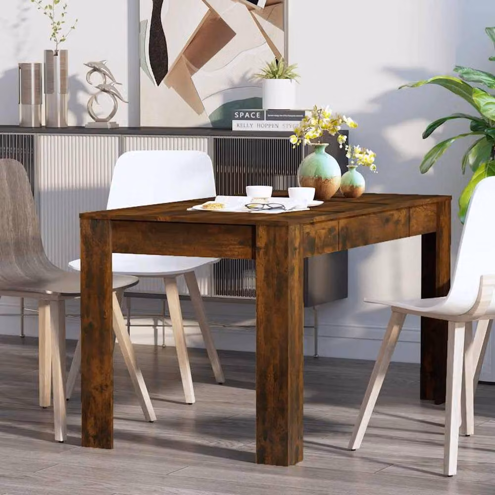 Berkfield Home Modern Rectangular Dining Table in Smoked Oak Brown, W/D/H: 140 x 74.5 x 76 cm – 4