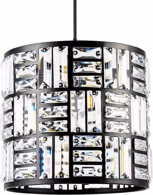 Happy Homewares Modern Circular Drum Matte Black Pendant Shade with Transparent Acrylic Rods – 1