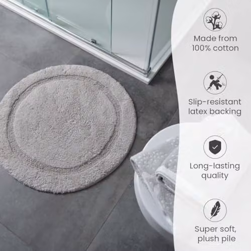 Allure Bath Fashions Round Cotton Non-Slip Bath Mat, Grey, Diameter: 65 cm – 3