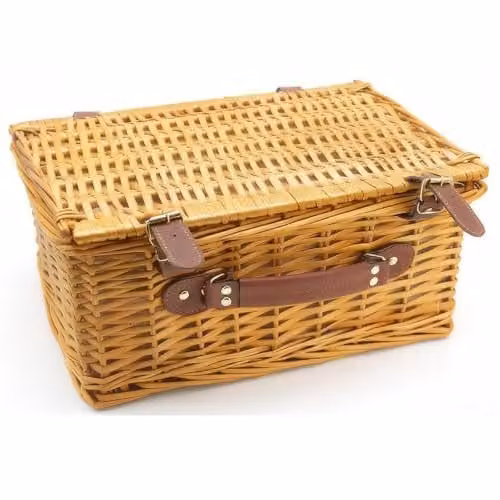 Gr8 Garden Luxury Brown Wicker Picnic Basket Hamper Set for 4 People with Glassware, Plates, Cutlery, Napkins and Bottle Opener – 2