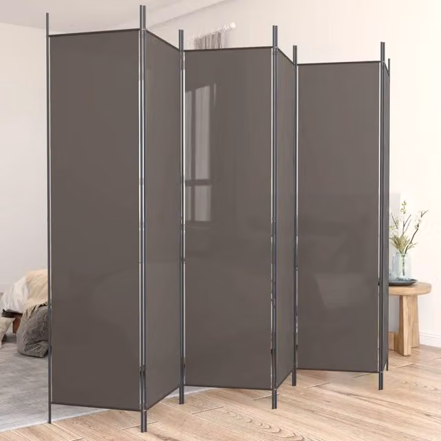 Berkfield Home 6-Panel Fabric Room Divider in Anthracite and Black, W: 300 cm, H: 200 cm