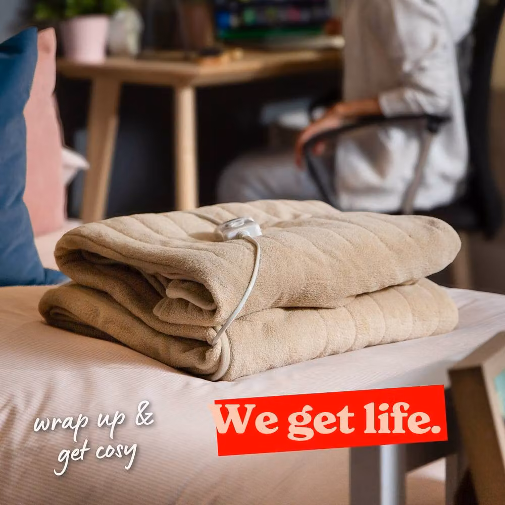 Russell Hobbs Beige Sherpa and Microfleece Heated Throw Electric Blanket with Digital Remote, W/D/H: 180 x 130 cm – 7