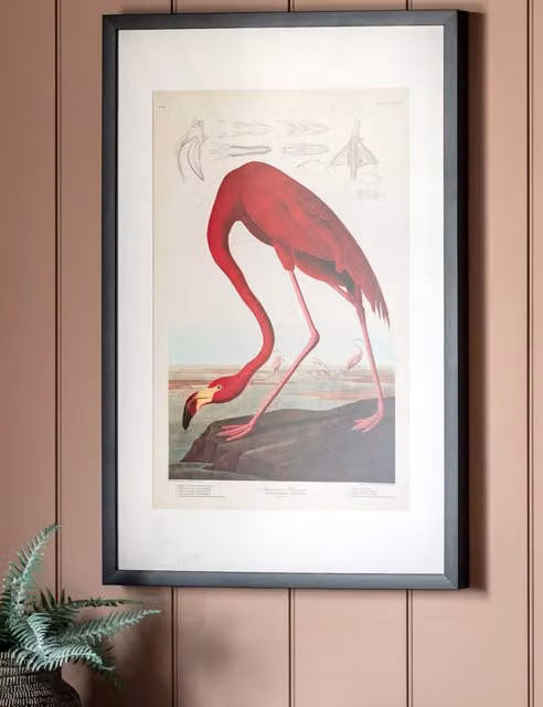 Gallery Direct Curious Flamingo Vintage Rectangular Framed Wall Art in Multicolour, Pink and Black