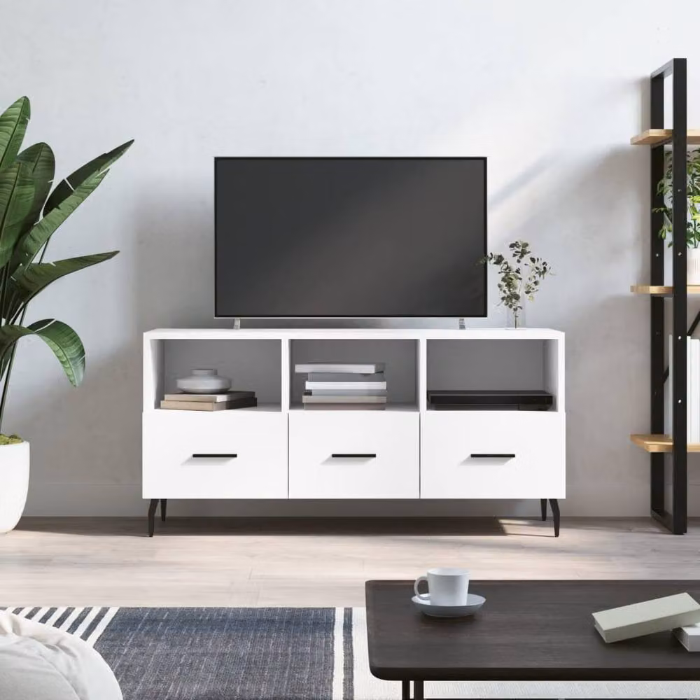 Berkfield Home White TV Cabinet in Engineered Wood W/D/H: 102 x 36 x 50 cm – 2