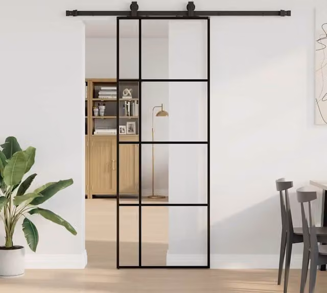 Berkfield Home Modern Sliding Glass Door with Hardware Set in Black, W: 76 cm, H: 205 cm