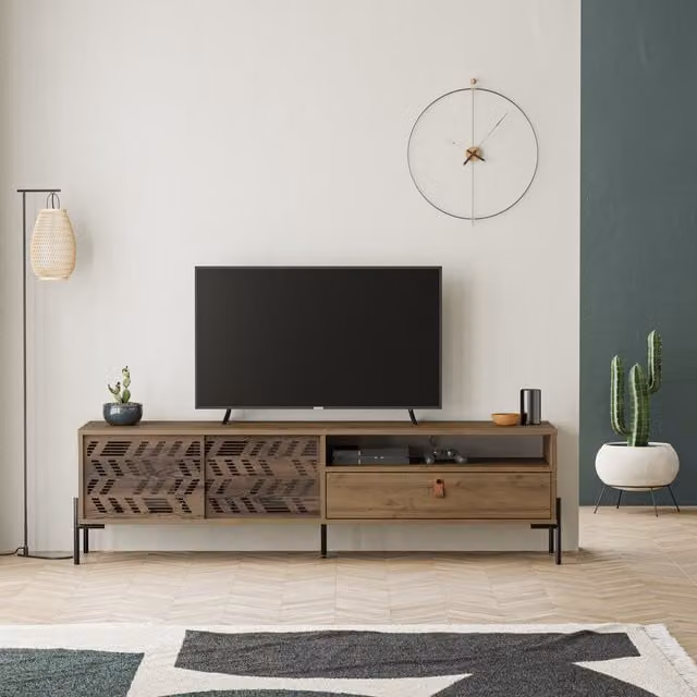 Decortie Dionysos Modern TV Unit and Media Stand in Brown, 2 Pack