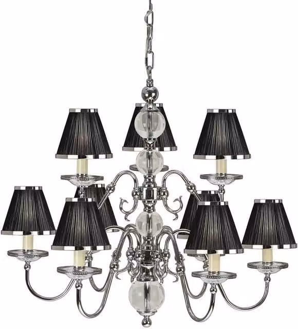 Interiors 1900 Tilburg 9 Light Chandelier in Polished Nickel Plate with Crystal Finish and E14 Base
