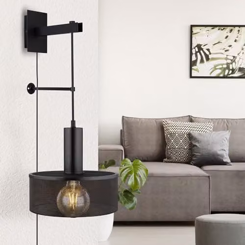 Globo Lighting Black Matt Metal Wall Lamp for Bedrooms, H 57 cm – 6