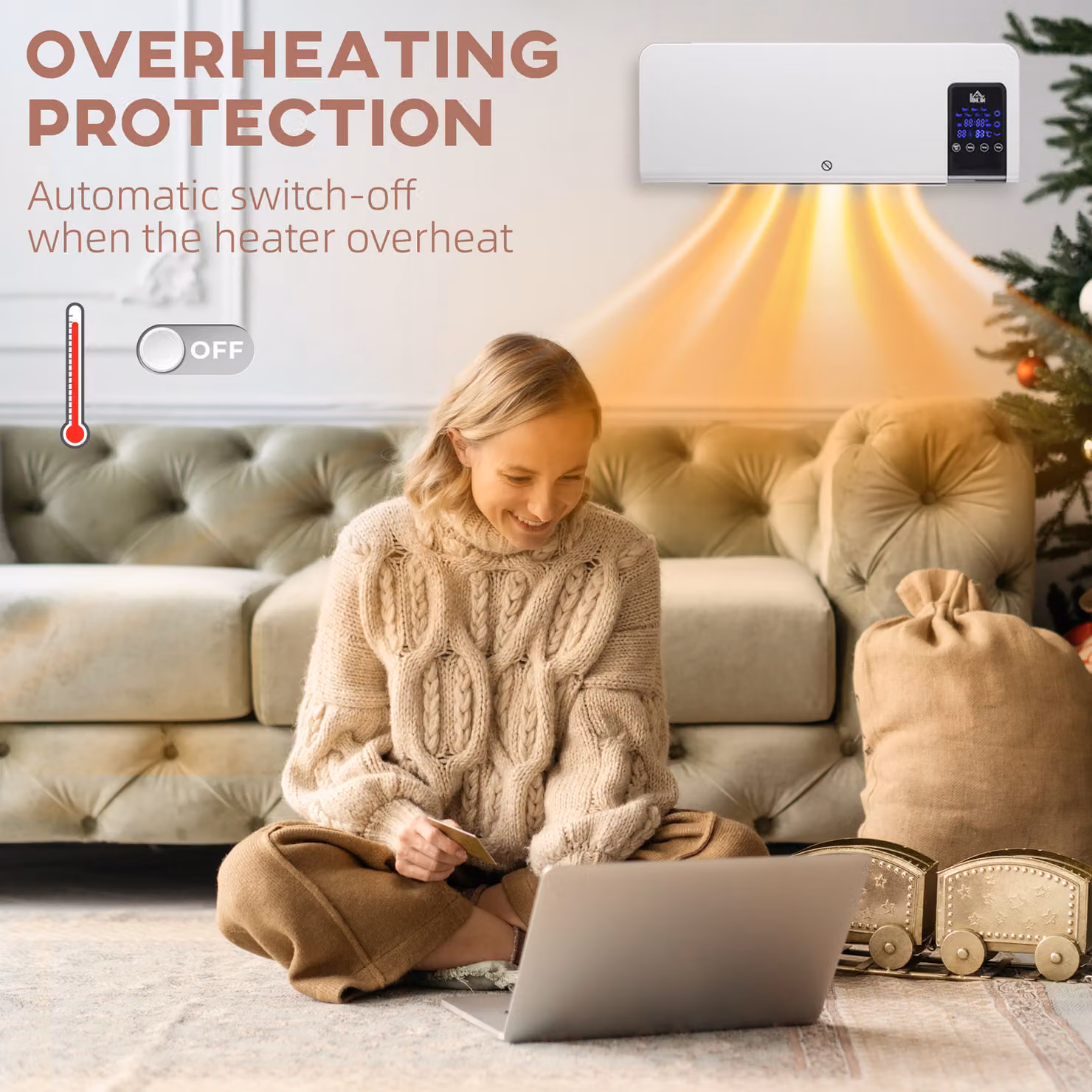 HOMCOM White Wall Mounted Ceramic Fan Heater, 2000W with Remote Control, Timer and Overheat Protection – 4