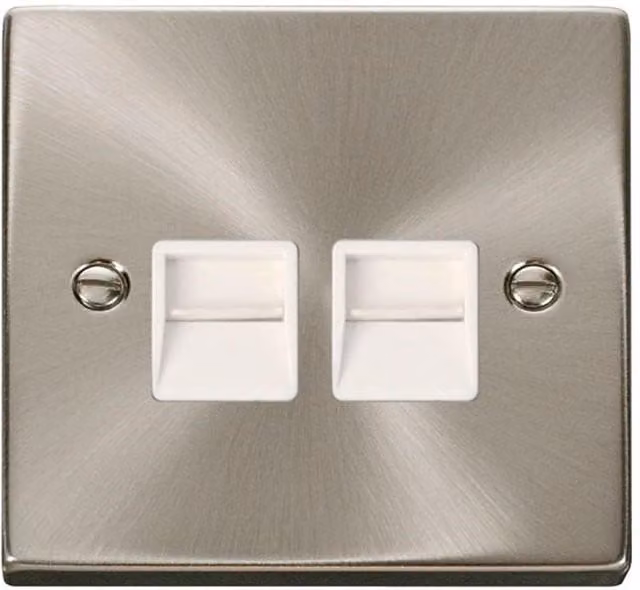 SE Home Satin Brushed Chrome Master Telephone Twin Socket in Metallic Silver