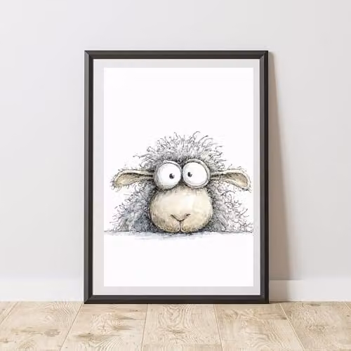 60 Second Makeover Quirky Peeking Sheep Print Wall Art Poster, Multicolour, A3