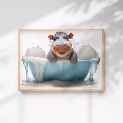 60 Second Makeover Baby Hippo Quirky Animal Print A3 Paper Poster