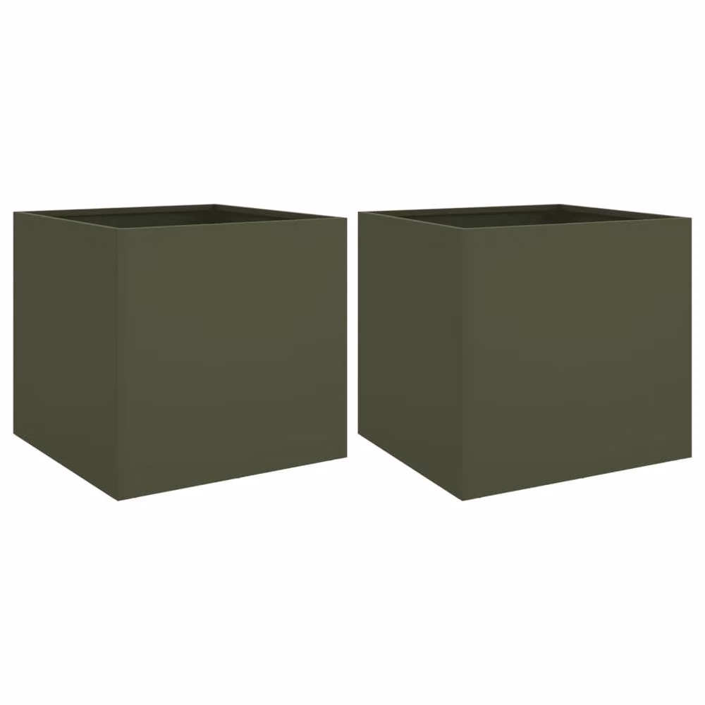 Berkfield Home Steel Planter Tub, 2 Pack, Green, W: 42 cm, D: 40 cm, H: 39 cm – 3